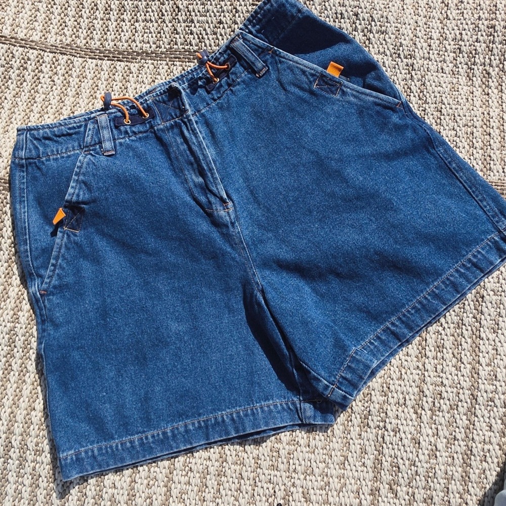 Carolina Blues Vintage Denim Shorts Womens 10 Blue Gorpcore Bungee Waist Cotton